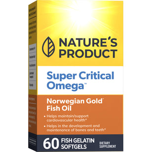 Super Critical Omega Norwegian Gold Fish Oil, 60 fish gelatin softgels in a bottle.