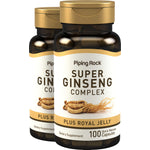 Two bottles of Super Ginseng Complex Plus Royal Jelly, containing 100 quick-release capsules each.