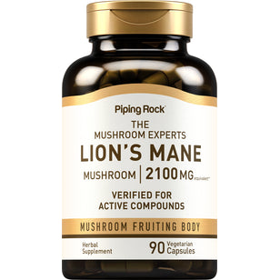 Lion's Mane Mushroom supplement, 2100 mg equivalent of fruiting body, 90 vegetarian capsules.