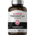 Extreme Tongkat Ali 1200 mg with a 200:1 extract equal to 240,000 mg, available in 120 quick release capsules.