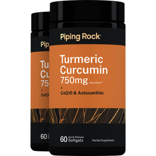 Turmeric Curcumin Plus Coq10 and Astaxanthin, 750 mg, 60 Quick Release Softgels, 2  Bottles