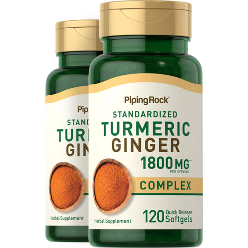Turmeric Ginger Complex Standardized, 1800 mg (per serving), 120 Quick Release Softgels, 2  Bottles