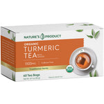 Organic Turmeric Tea with Ginger, 60 bags, 1500MG, caffeine free, USDA organic, net weight 3.17 oz (90 g).
