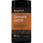 Turmeric and CoQ10 with Black Pepper Extract for enhanced absorption, 60 vegan capsules, herbal supplement.