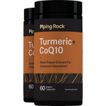 Two bottles of Turmeric + CoQ10 with Black Pepper Extract, 60 Vegan Capsules. Herbal Supplement for wellness.