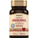 This image shows a bottle of Ubiquinol 200 mg with 60 quick release softgels.