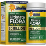 RenewLife Ultimate Flora Adult 50+ Pre & Probiotic with 30 Billion CFU in 90 delayed-release vegan capsules, NON GMO.