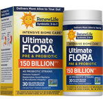 RenewLife Ultimate Flora Pre & Probiotic with 150 Billion CFU in 30 delayed-release vegan capsules.