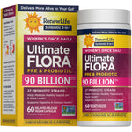 RenewLife Ultimate Flora Women's Once Daily Pre & Probiotic with 90 Billion CFU, in 60 delayed-release vegan capsules.