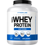 Fitness Labs Ultimate 100% Whey Protein Unflavored, 5 LB, offers 35G protein per serving, protein powder supplement.