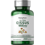 Ultra Cissus 1800 mg concentrated extract with 200 quick-release capsules, shown in bottle packaging.