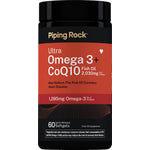 Ultra Omega 3+ CoQ10 Fish Oil Supplement, 60 Quick Release Softgels, with 2,030mg Fish Oil and 1,280mg Omega-3 per 2 Softgels.