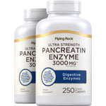 Two bottles of Ultra Strength Pancreatin Enzyme 3000 mg per serving, with 250 coated caplets each. Dietary supplement.