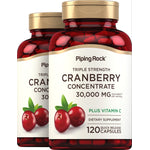 Triple Strength Cranberry Concentrate 30,000 MG per serving, with Vitamin C, in 120 Quick Release Capsules.
