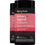 Urinary and vaginal probiotics with cranberry 25,000 mg, 60 delayed-release vegan capsules, two bottles.