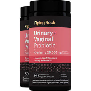 Urinary + Vaginal Probiotic + Cranberry, 25,0000 mg (per serving), 60 Delayed Release Vegan Caps, 2  Bottles