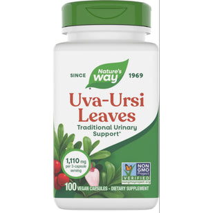 Uva Ursi Leaves, 100 vegan capsules, presented in a bottle for herbal supplementation.