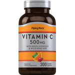 Vitamin C 500 mg with Bioflavonoids and Wild Rose Hips, Vegetarian Vitamin Supplement, 300 Coated Caplets.