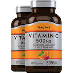 Vitamin C 500 mg with Bioflavonoids & Rose Hips, 300 Coated Caplets, 2  Bottles