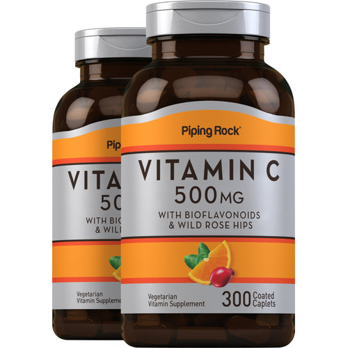 Vitamin C 500 mg with Bioflavonoids & Rose Hips, 300 Coated Caplets, 2  Bottles