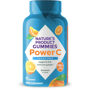 Nature's Product Power C Sugar Free Gummies, orange flavor, 250mg per serving, 90 count dietary supplement.