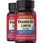 Two bottles of Vitamin D3 2,000 IU (50 mcg) containing 120 Quick Release Softgels.
