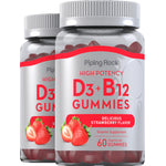 Vitamin D3 + B12 (Delicious Strawberry), 60 Vegetarian Gummies, 2  Bottles
