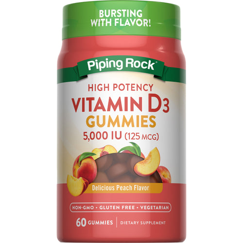 Vitamin D3 (Delicious Peach), 5000 IU, 60 Gummies