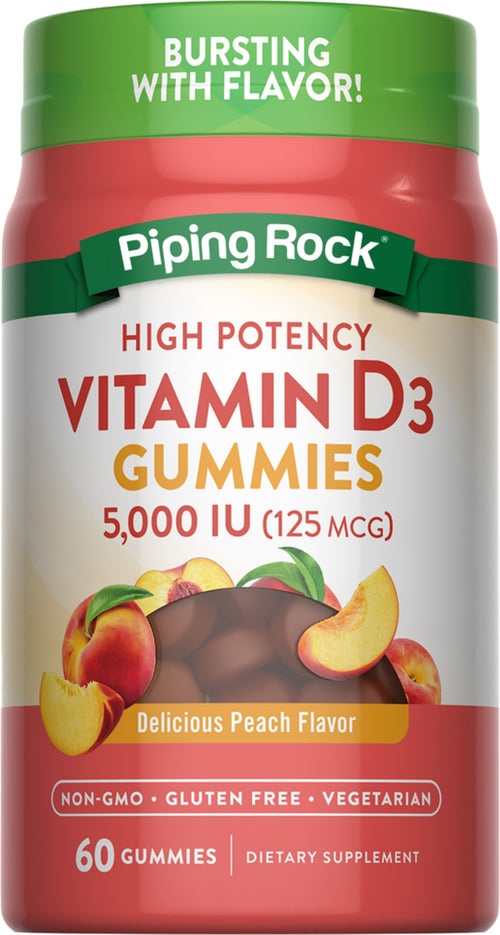 Vitamin D3 (Delicious Peach), 5000 IU, 60 Gummies