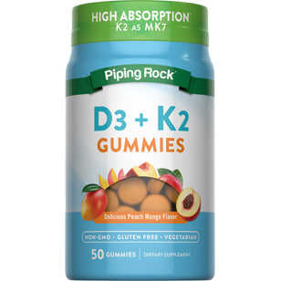 Vitamin D3 + K2 Complex (Peach Mango), 50 Gummies
