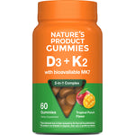 Nature's Product Gummies D3 + K2 with bioavailable MK7, 60 Gummies, Tropical Punch Flavor, Dietary Supplement.