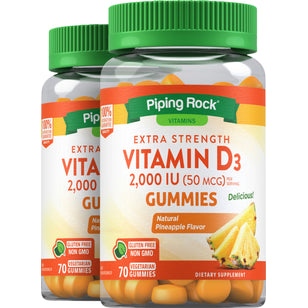 Vitamin D3 (Pineapple), 2000 IU, 70 Vegetarian Gummies, 2  Bottles