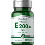 Vitamin E 200 IU, 90 MG, 100 quick release softgels in a bottle for dietary supplementation and antioxidant support.