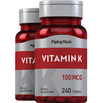 Vitamin K 100 MCG dietary supplement with 240 tablets.