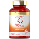 Carlyle Vitamin K2 100mcg, 240 capsules; premium formula supplement, gluten-free. Supports wellness.