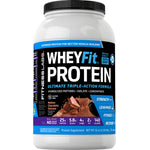 FITNESS LABS WHEYFit PROTEIN Molten Chocolate Volcano flavor, 32 oz tub, offers 25g Protein and 5.8g BCAAs per serving.
