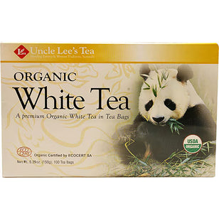 Uncle Lee's Tea Organic White Tea, 100 Tea Bags, 5.29 oz (150g), certified organic by ECOCERT SA and USDA Organic.