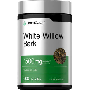 White Willow Bark capsules, 1500mg equivalent per serving, 200 count bottle.