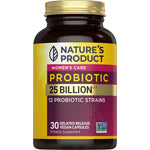 Women's Care Probiotic with 25 Billion CFU, 12 strains, 30 delayed release vegan capsules. Non-GMO Project Verified.