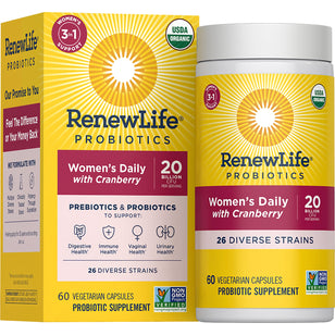 Women's Daily Probiotic with Prebiotic, Cranberry, 20 Billion CFU, 26 strains, 60 Veg Capsules, USDA Organic, Non-GMO.
