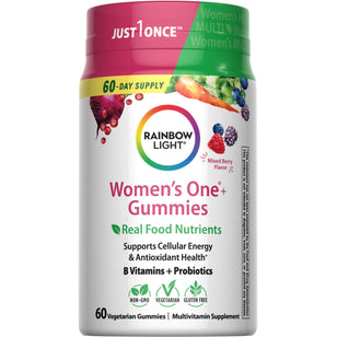 Women's One+ Gummies in mixed berry flavor. Contains 60 vegetarian gummies, providing a 60-day supply.