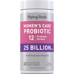 Women's Care Probiotic with 12 strains and 25 billion CFU, 60 vegan capsules. Delayed release, no refrigeration needed.