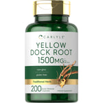 Carlyle Yellow Dock Root 1500mg, 200 quick-release capsules in a bottle.