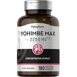 Yohimbe Max 2200 MG extract dietary supplement with 180 quick-release capsules, concentrated formula.