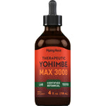 Therapeutic Yohimbe Max 3000 liquid extract, 4 fl. oz. (118 mL) herbal supplement in a dropper bottle.