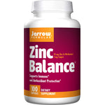 Jarrow Zinc Balance L-OptiZinc bottle with 100 capsules, providing 15 mg Zinc (L-Methionine) and 1 mg Copper, a dietary supplement.